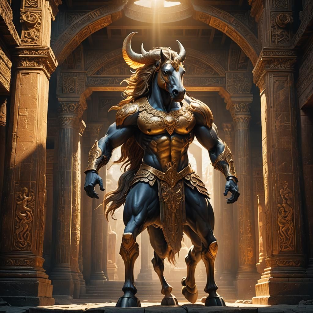 Centaur in Ancient Temple, Epic Fantasy Art