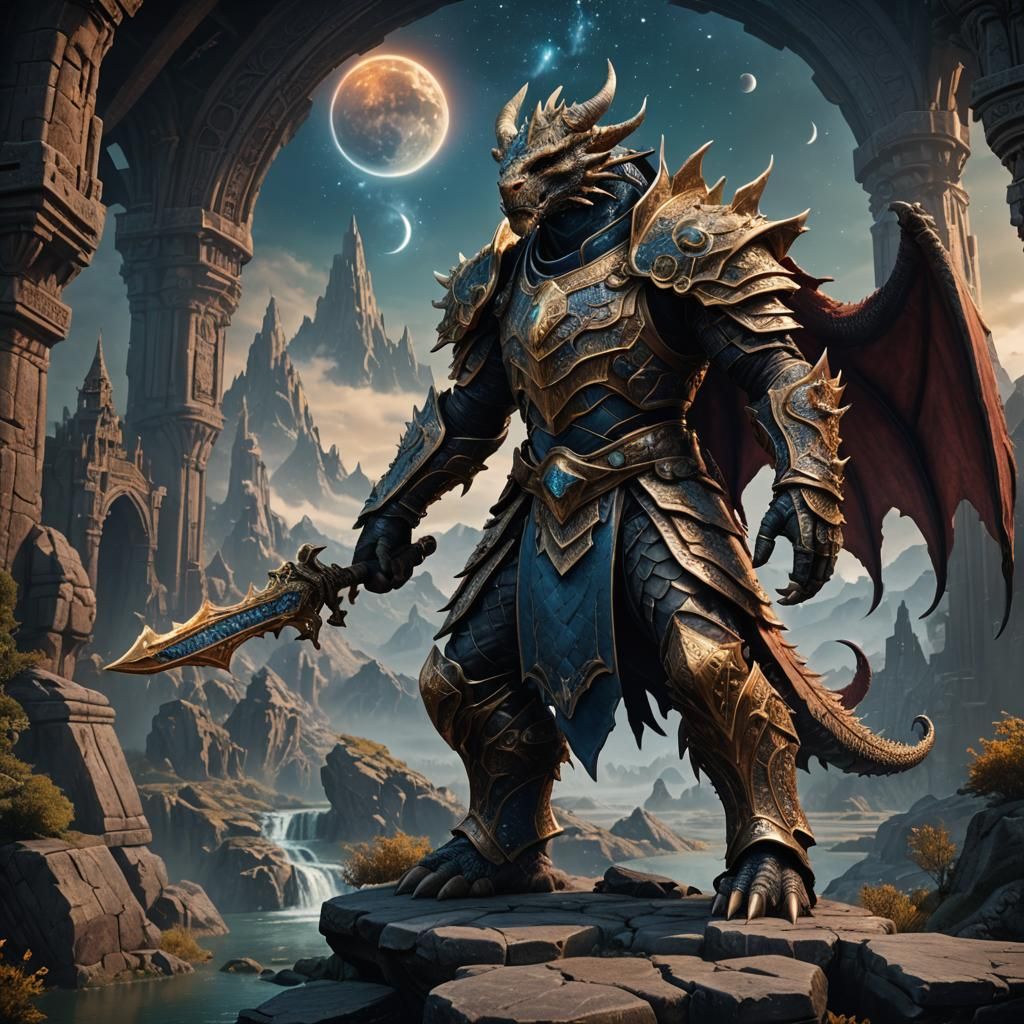 Celestial Dragonborn in Detailed Matte Painting
