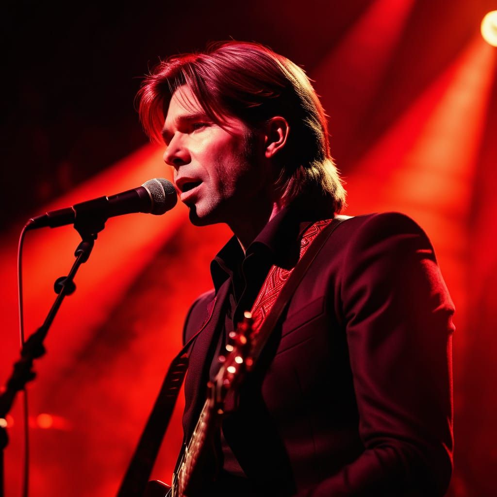 Singer Songwriter Performs Under Moody Red Lighting