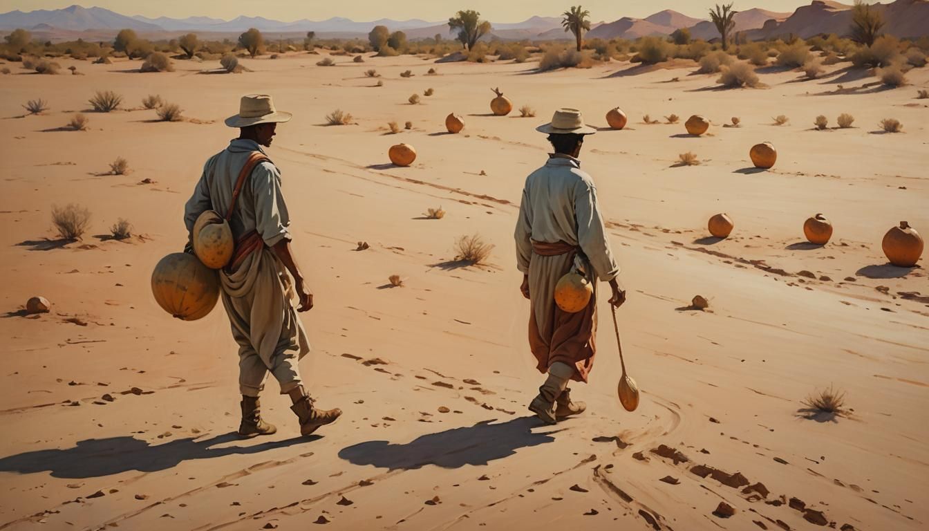 Desert Walker with Gourd in Impressionist Style