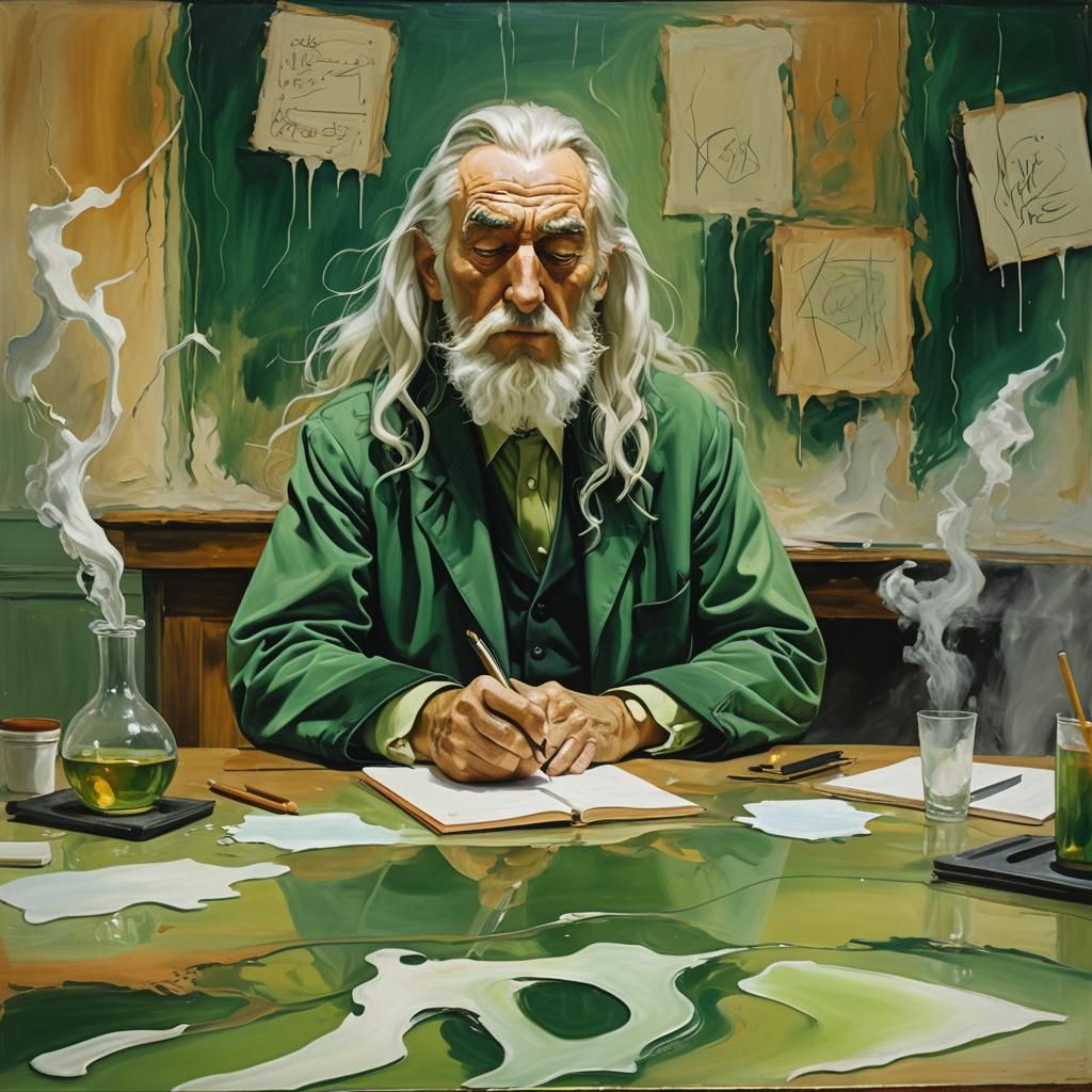 Surreal Old Man Writes Exam in Melting Classroom