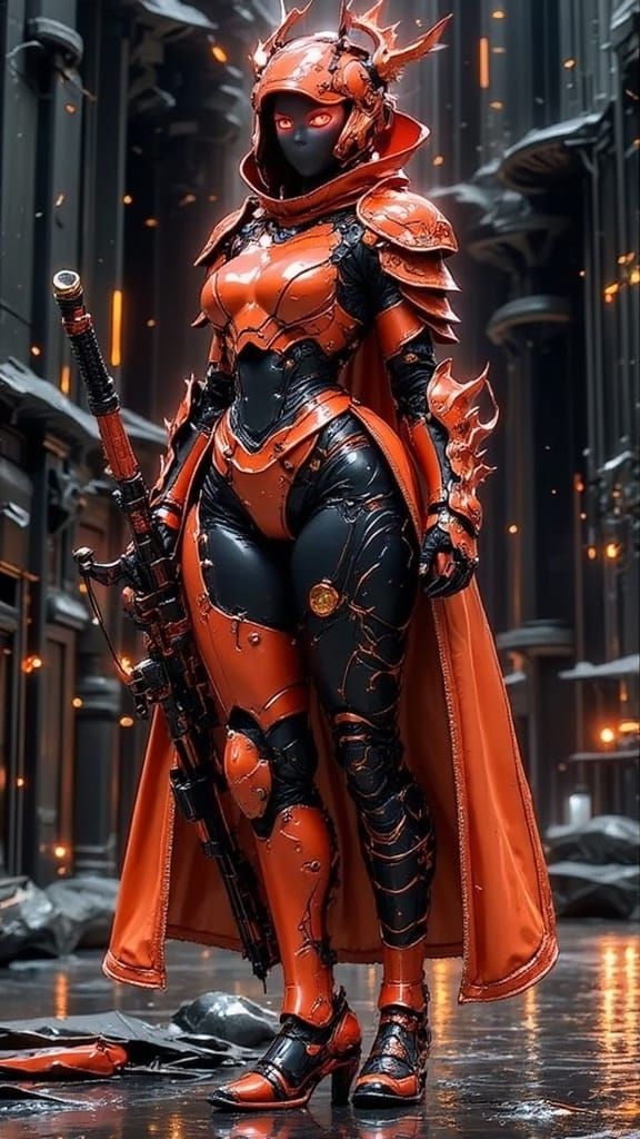 Cyborg Geisha Assassin in Post-Apocalyptic Armor