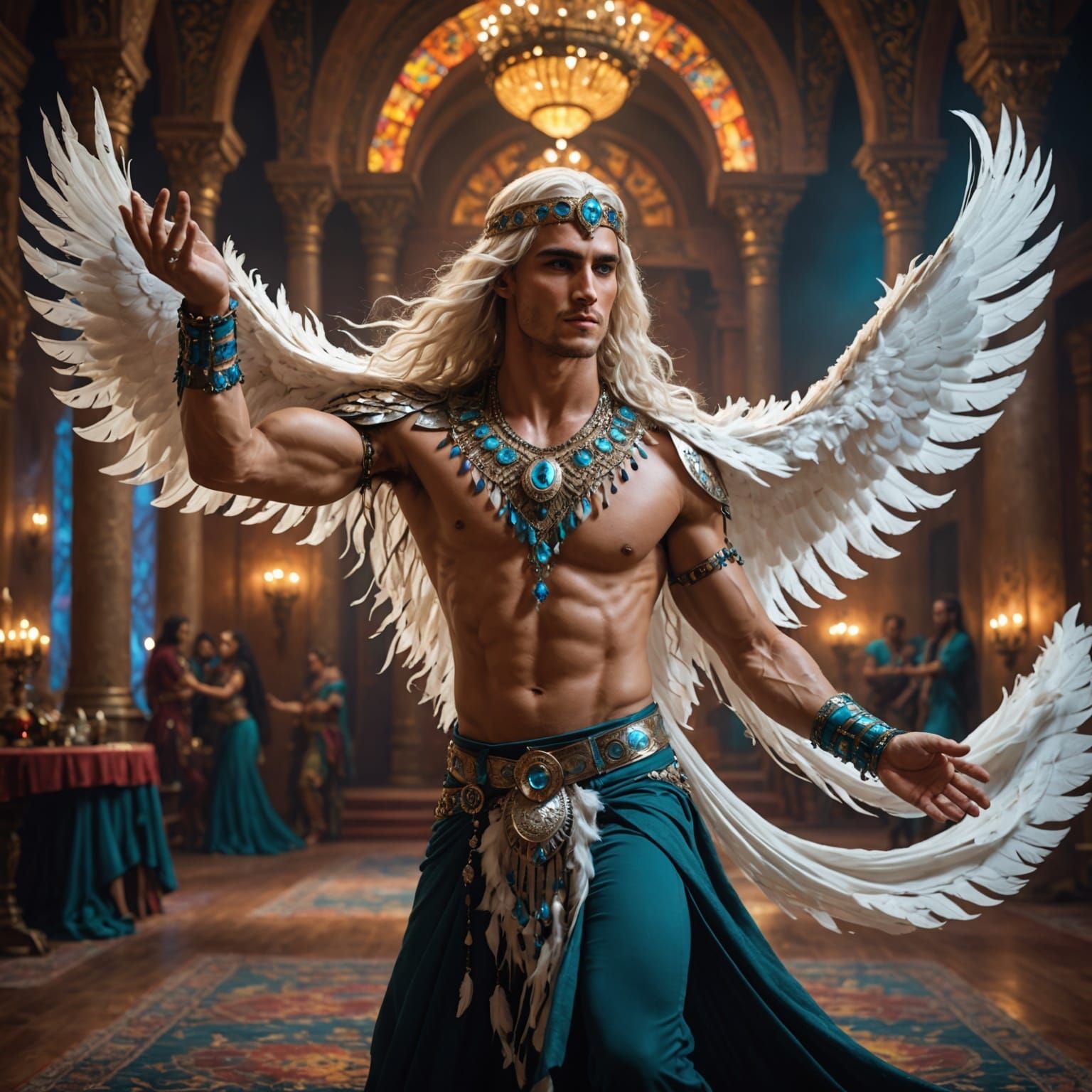 Dazzling Fantasy Belly Dancer in a Bright Ballroom