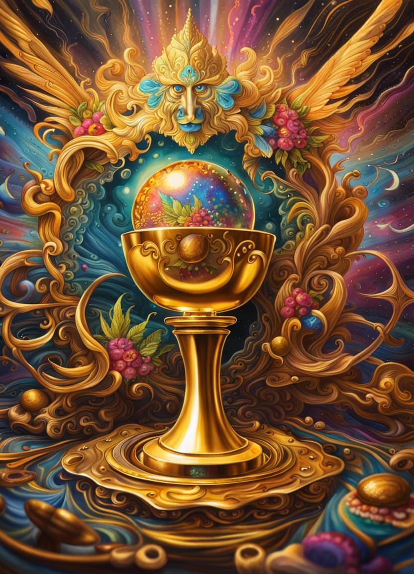 Shiny Gold First Place Trophy in Oil Painting Style