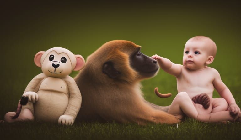 Puppy, Monkey, and Baby in Professional Photo