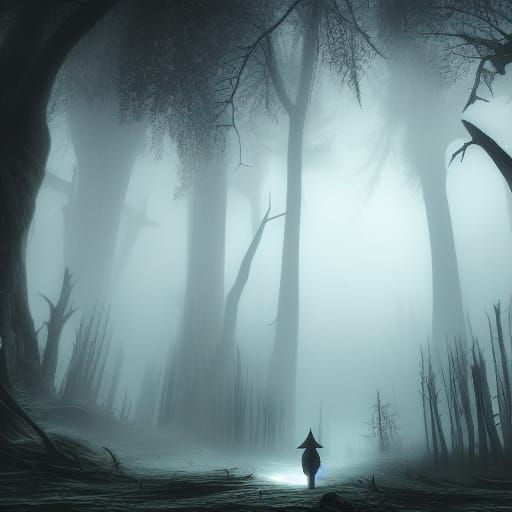 Ominous Figure in a Haunted Forest at Night