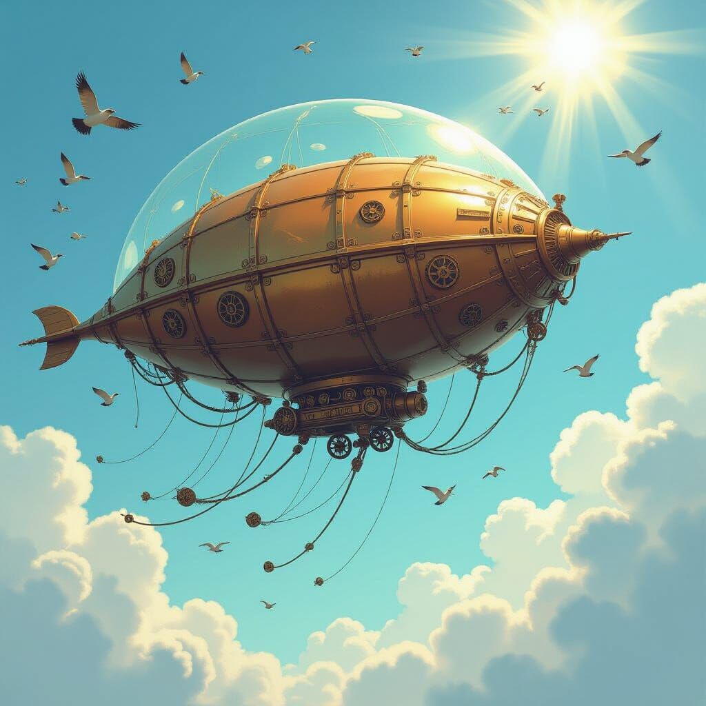 Steampunk Jellyfish Airship in Jules Verne Style