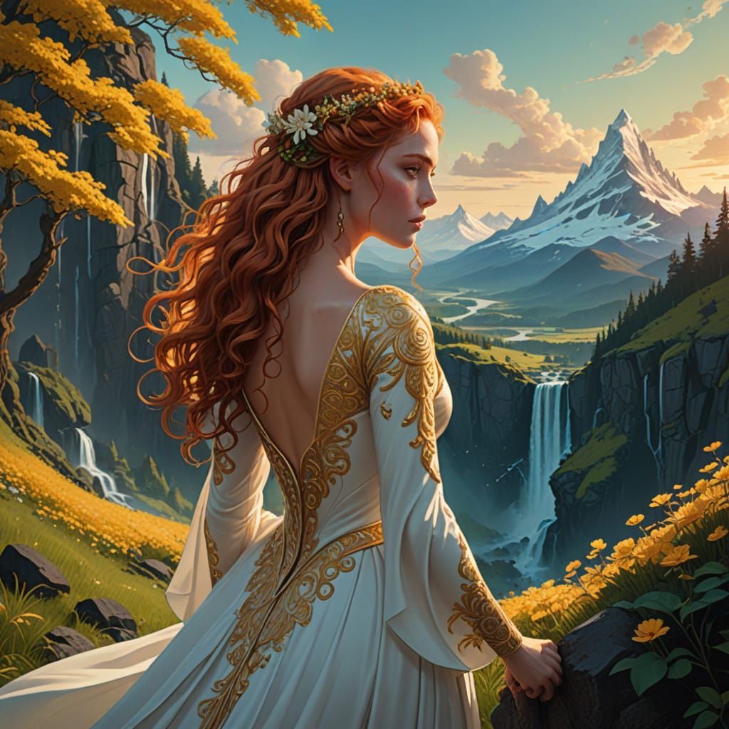 Ethereal Goddess of Gondolin in Fantasy Landscape