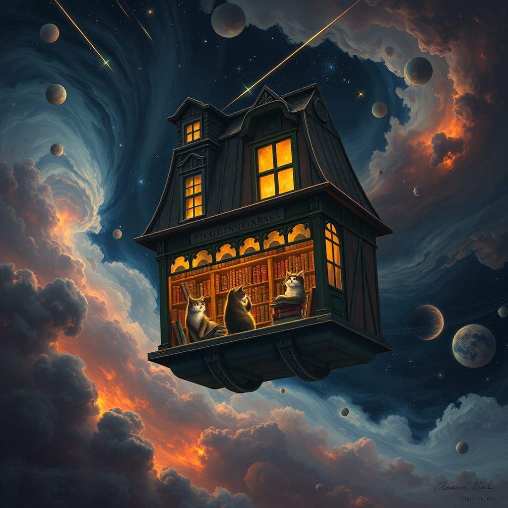 Floating Bookshop in Space: Fantasy Concept Art