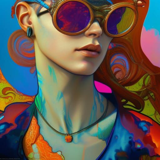 Psychedelic Lizardwoman Portrait in Hallucinatory Art Style