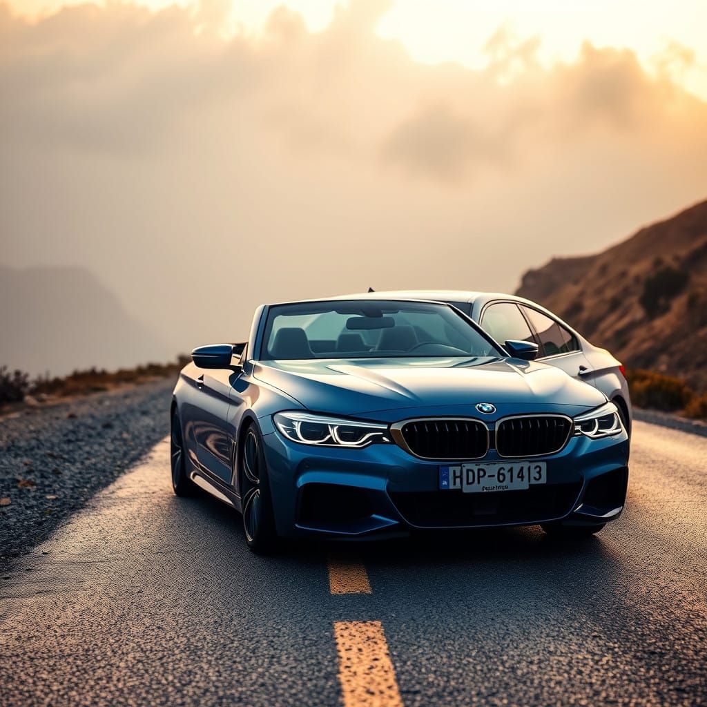 BMW Metallic Blue on Misty Mountain Road in 8K Resolution