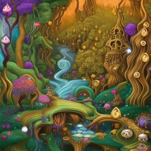 Golden Skull River: A Hyperdetailed Fairy Wonderland