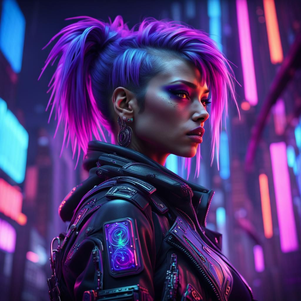 Cyberpunk Punk Rock Girl in Neon Black Lights