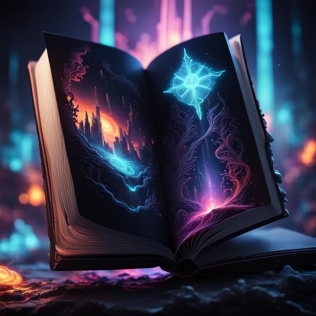 Fantasy Book Close-Up in Neon Digital Art