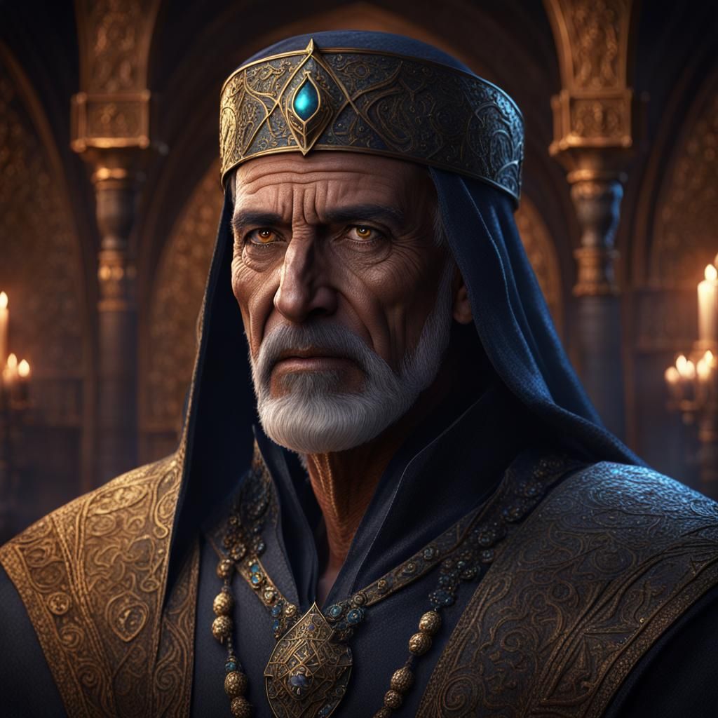 Medieval Royal Magician with Arabian Beauty in Dark Fantasy