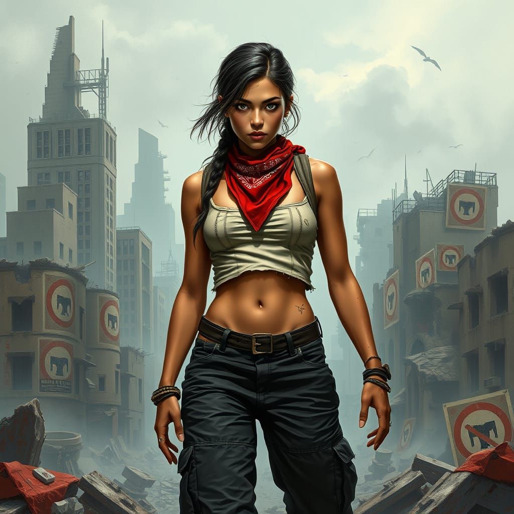 Post-Apocalyptic Warrior Woman in Digital Painting Style