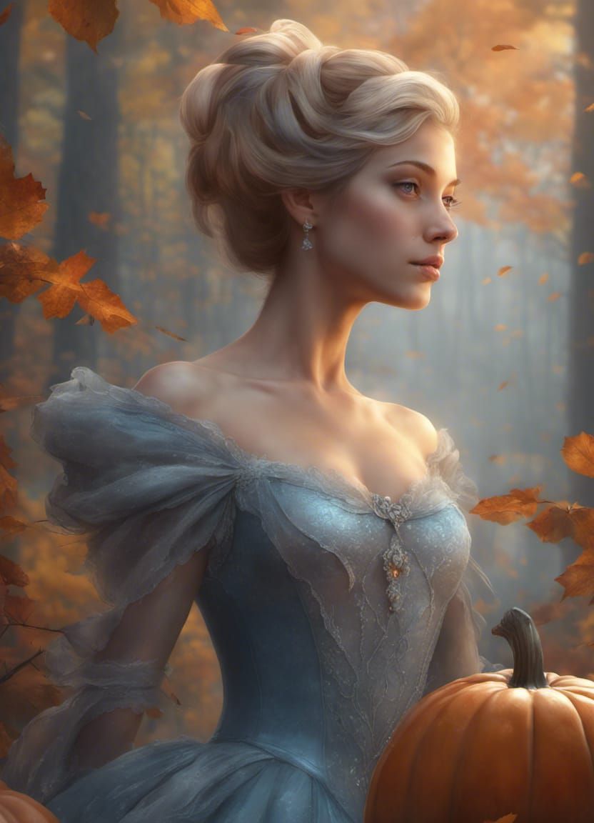 Cinderella in Autumn Forest: Ethereal Art Nouveau Portrait