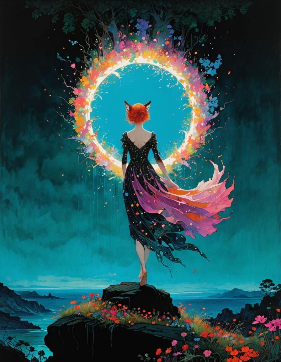 Psychedelic Fairy Fox in Jungle Dreamscape