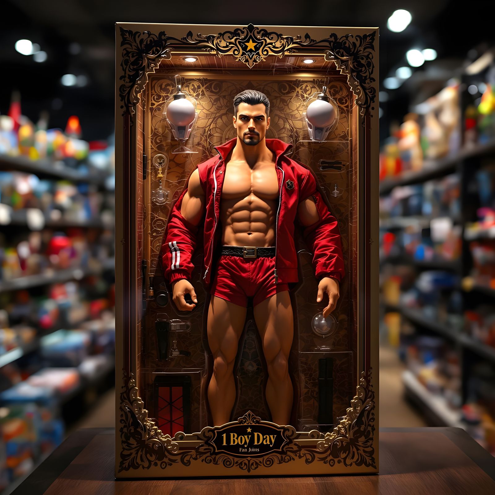 Elegant Male Action Figure Displayed in a Dimly Lit Toy Stor...