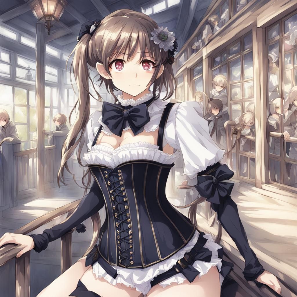 Anime Girl Wearing Corset in Manga Style