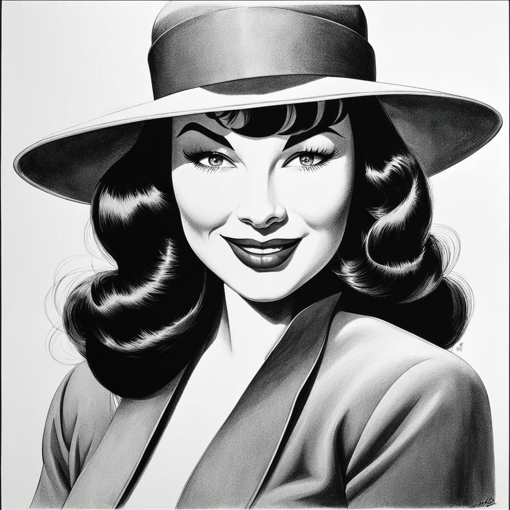 Bettie Page Caricature in Hirschfeld Style