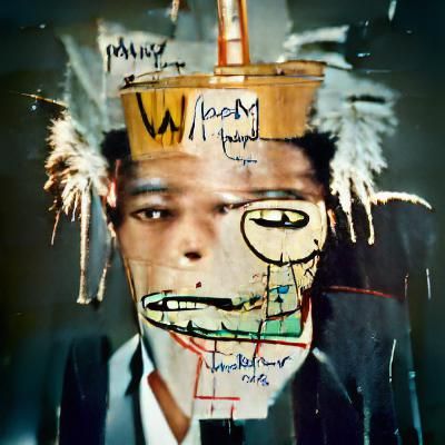 Basquiat-Inspired Abstract Street Art Composition