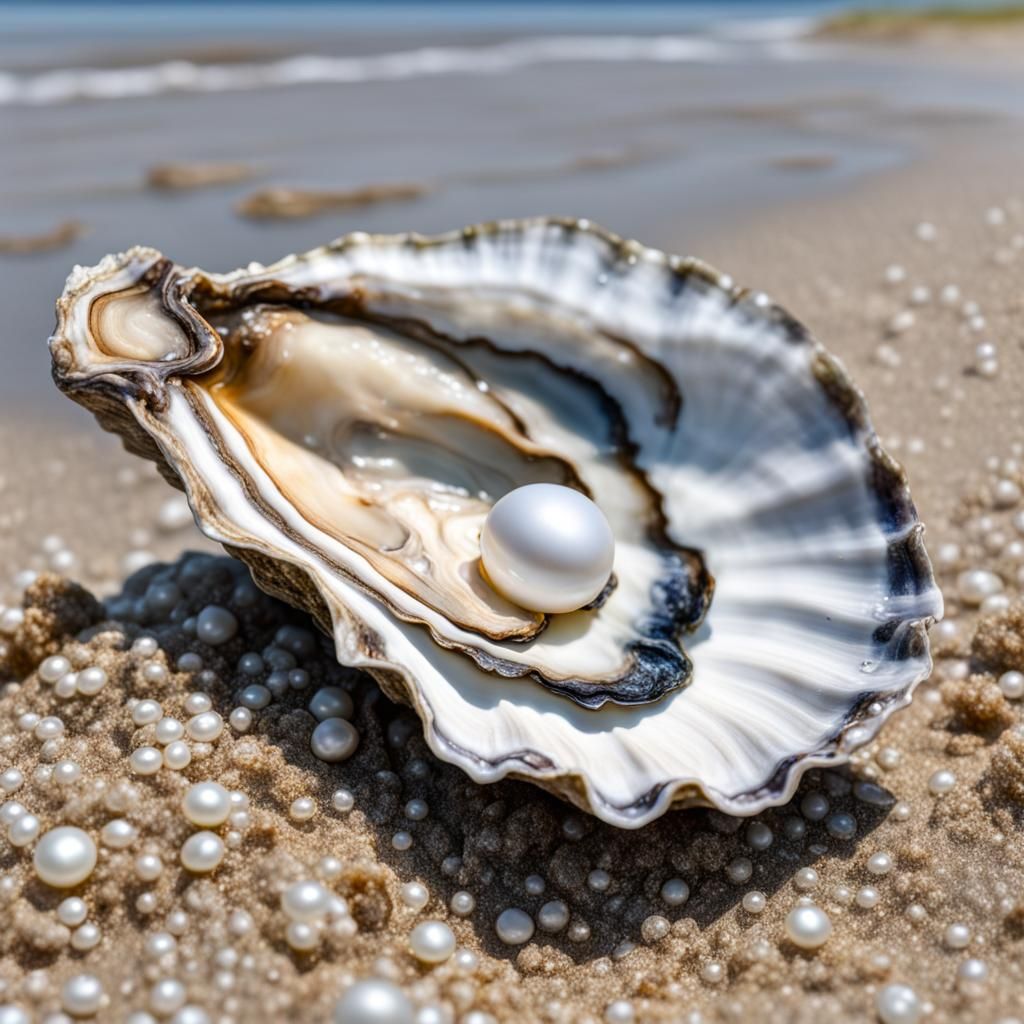 Oyster with Pearl Washed Ashore: Hyperrealistic 8k