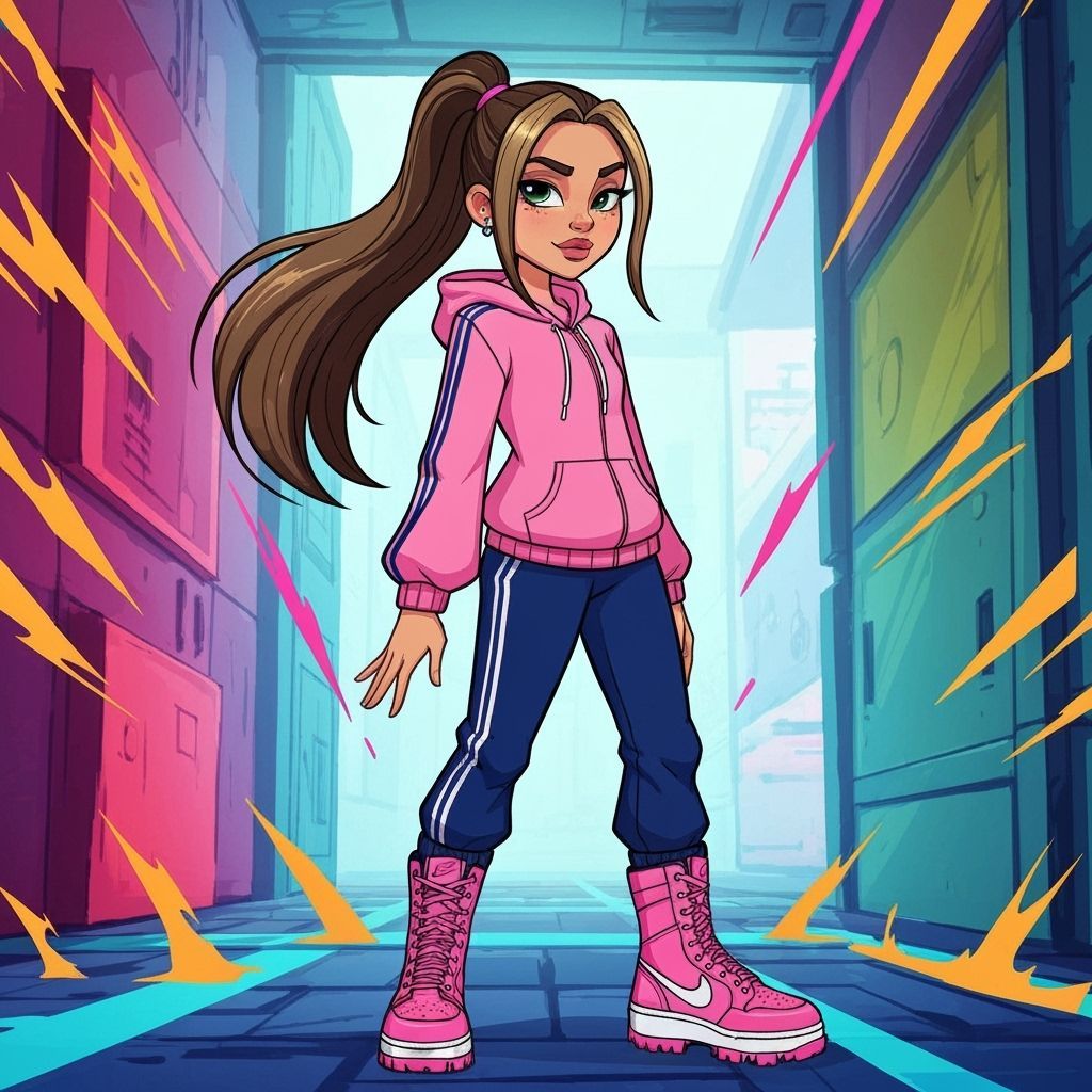 Cartoon Girl in Custom Nike Boots Art