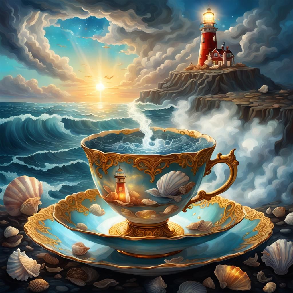 Stormy Ocean Teacup with Ballerina, Shining