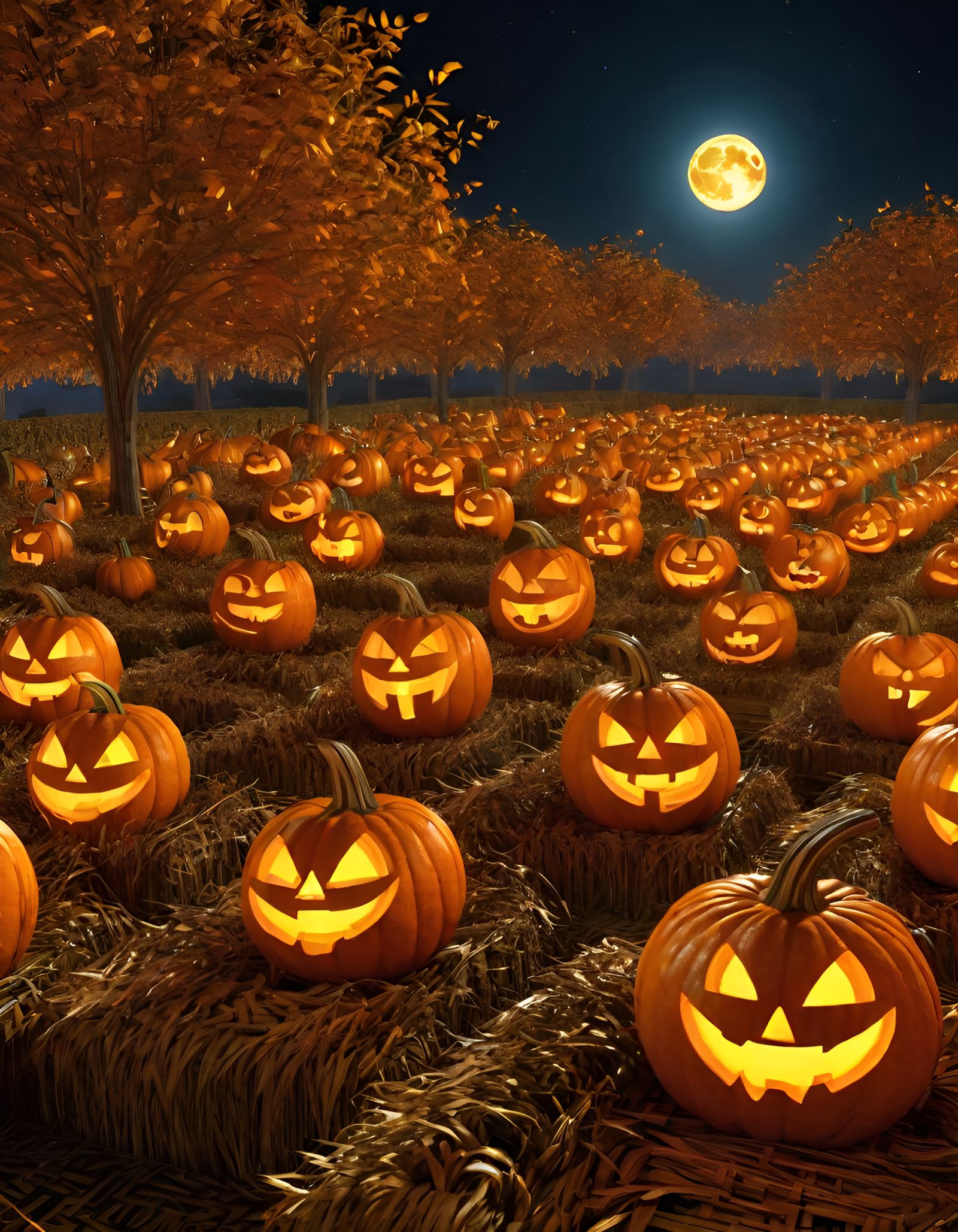 Glowing Pumpkin Harvest Under Magical Harvest Moon