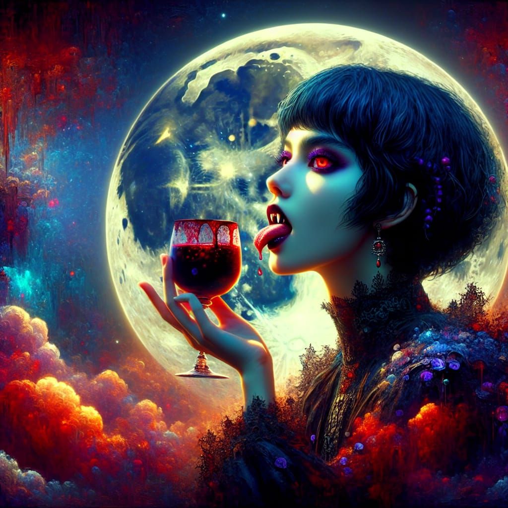 Vampire Woman with Ruby Eyes in Fantasy Art Style
