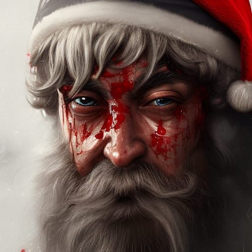 Hyperdetailed Portrait of Bloody Santa Claus