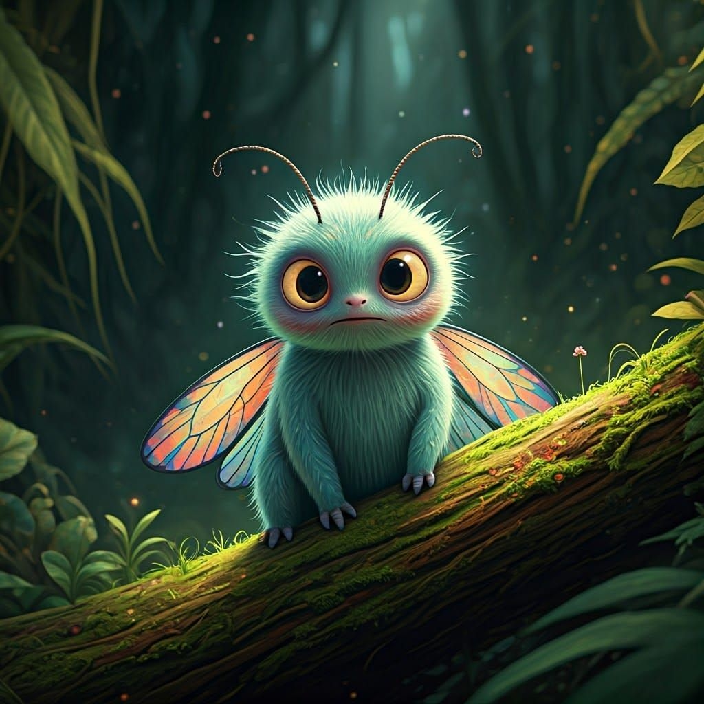 Whimsical Furry Creatures with Butterfly Wings in Vibrant Fa...