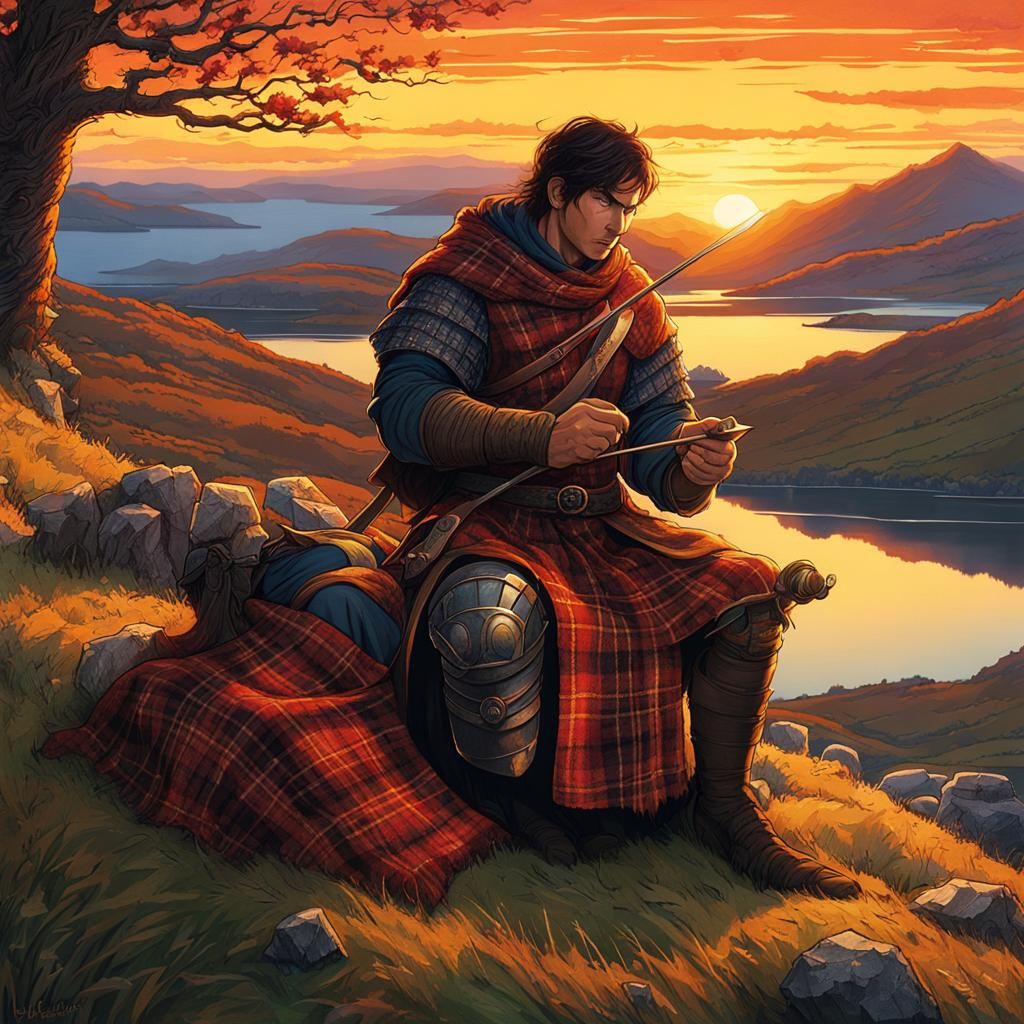 Medieval Fighter Knitting Plaid Cloth: Digital Illustration