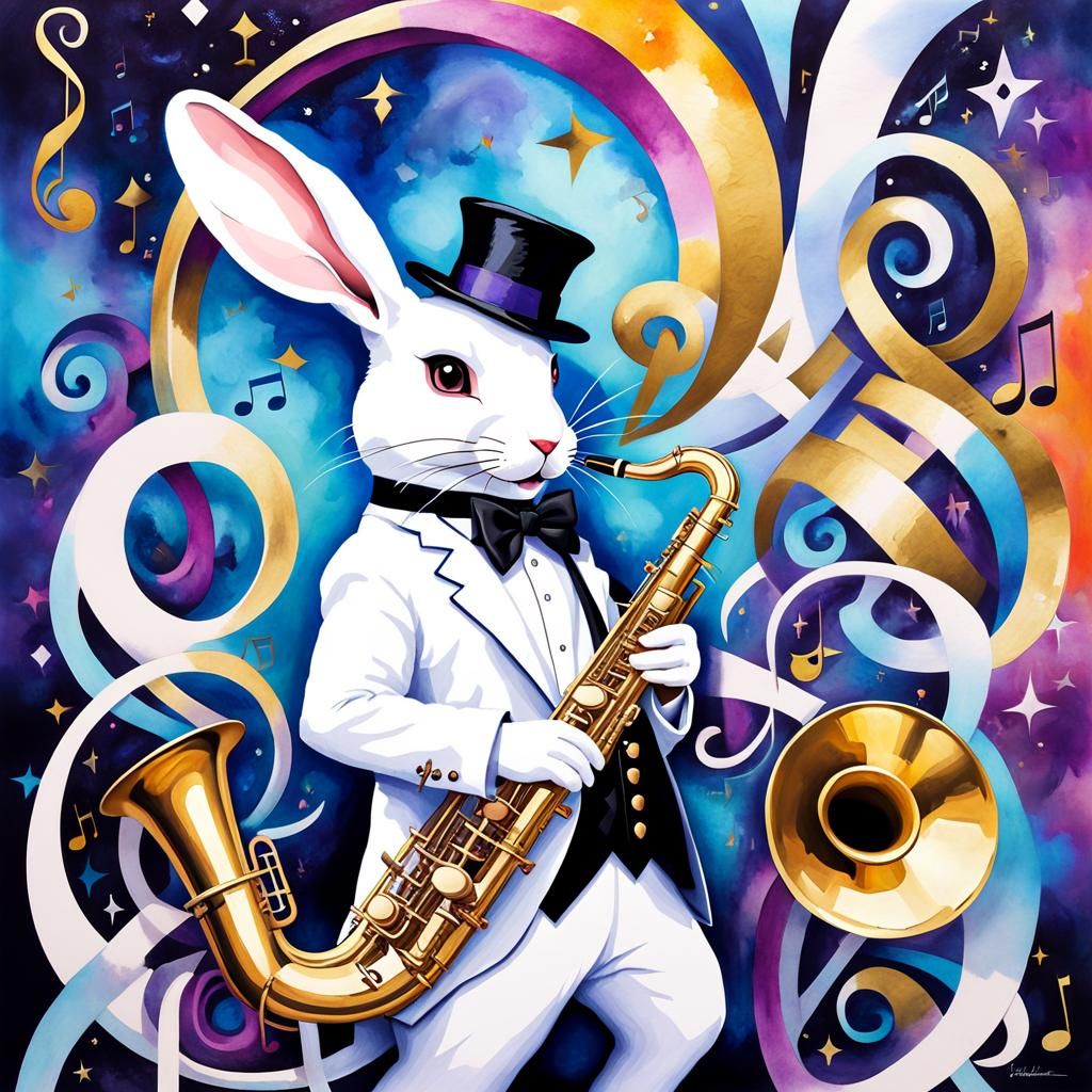 Surreal Jazz Rabbit Plays Saxophone in Matisse Style