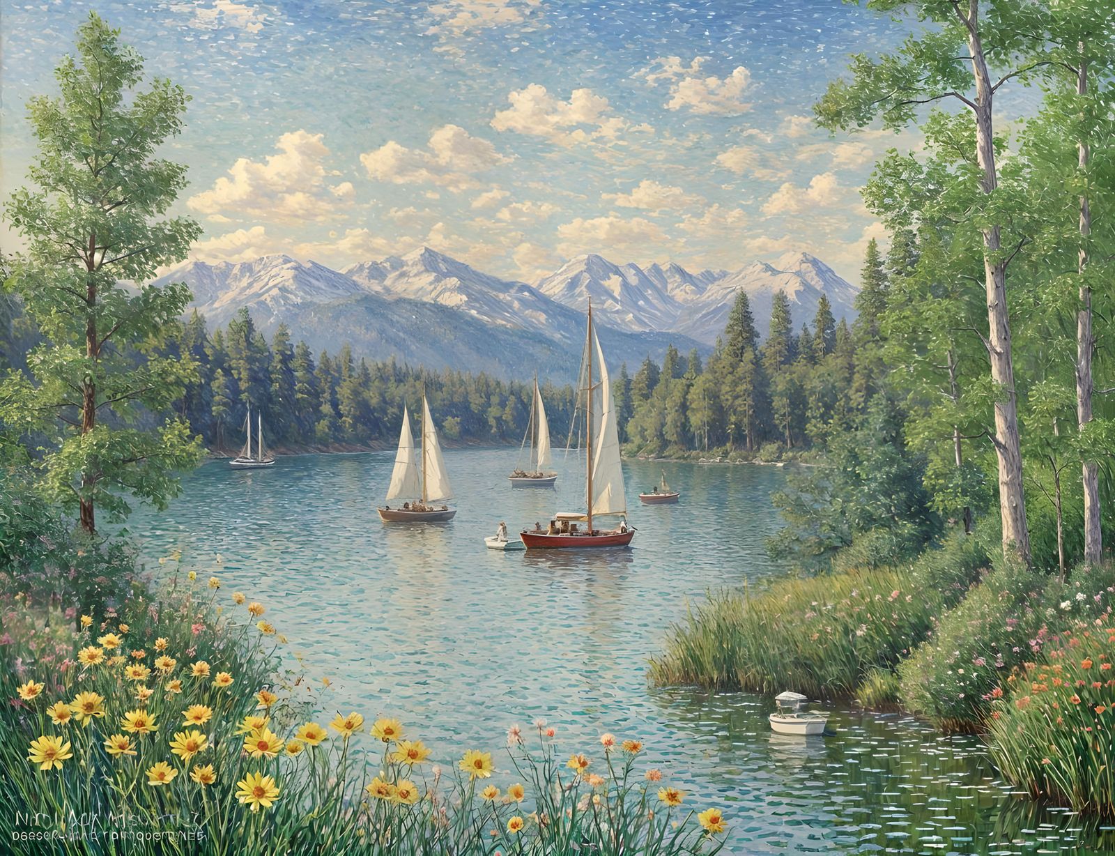 Lake Arrowhead Sailboats in Impressionistic Acrylic Art