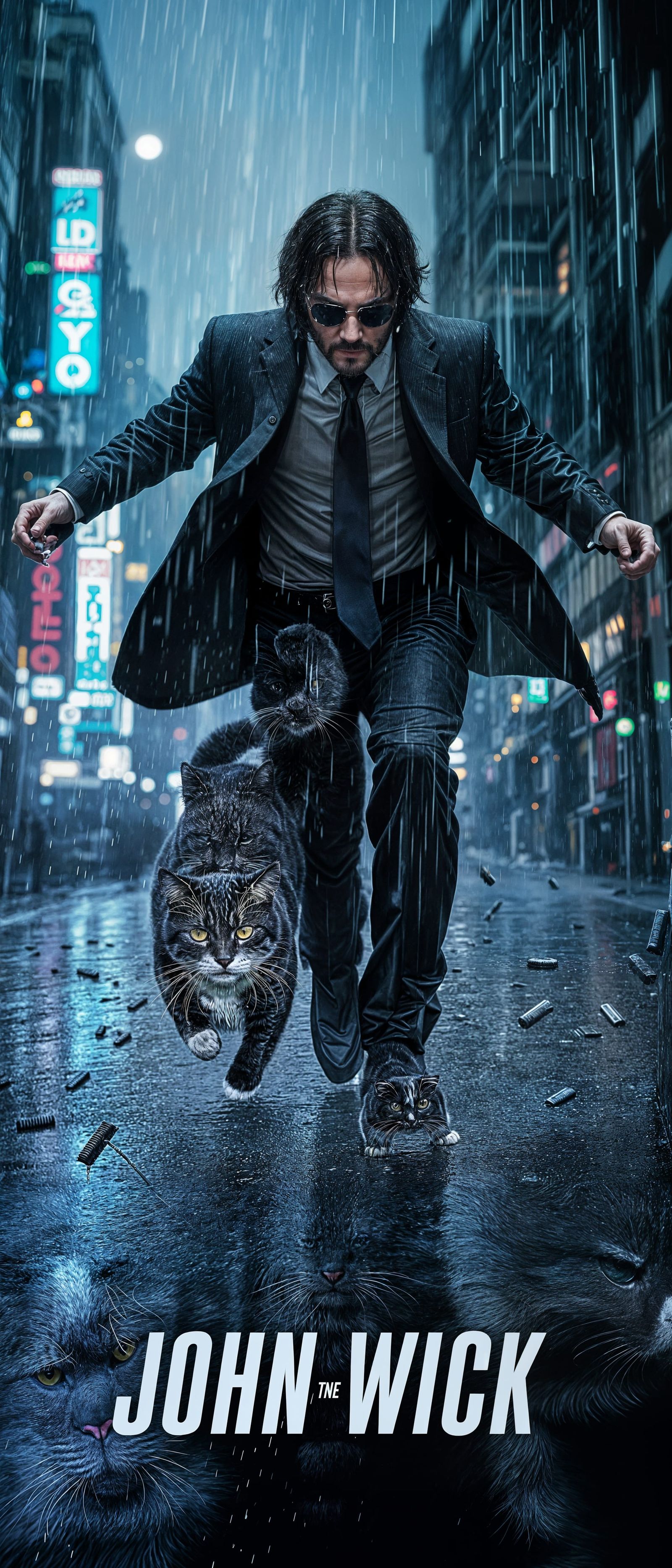 John Wick and Feline Sidekick Unleash Fury in Neon-Lit City