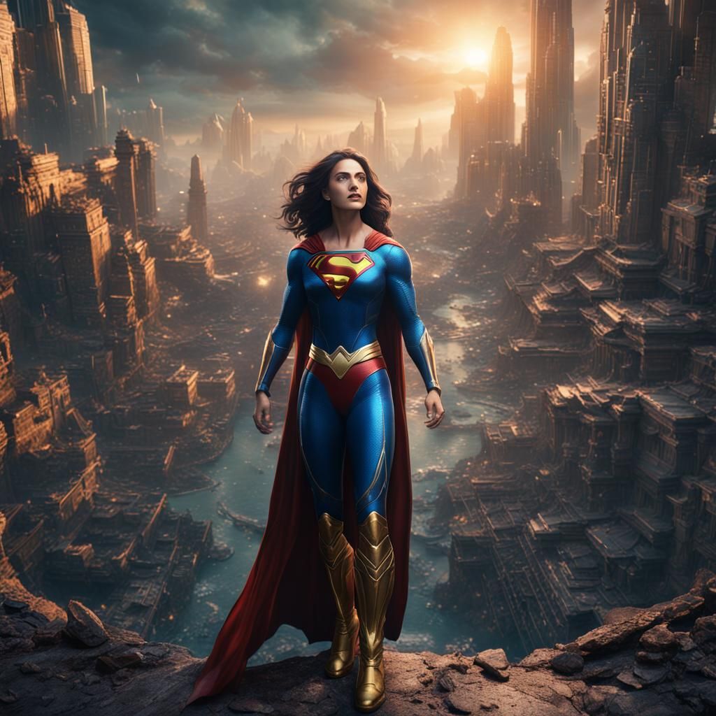 Detailed Matte Painting of Superwoman in 8K