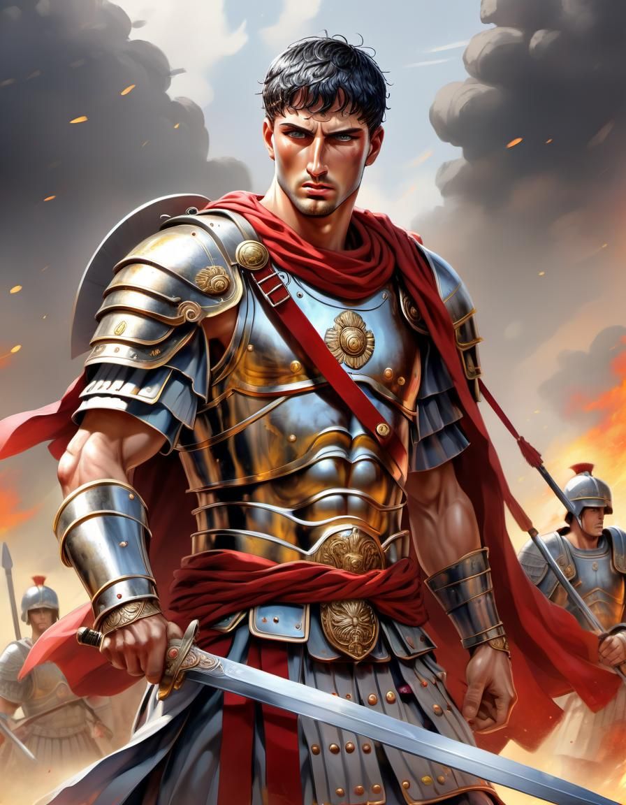 Epic Roman Legionary in Anime Style Digital Painting