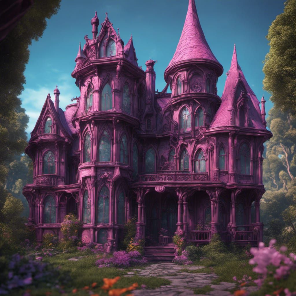 Detailed Gothic Barbie House in Matte Painting Style