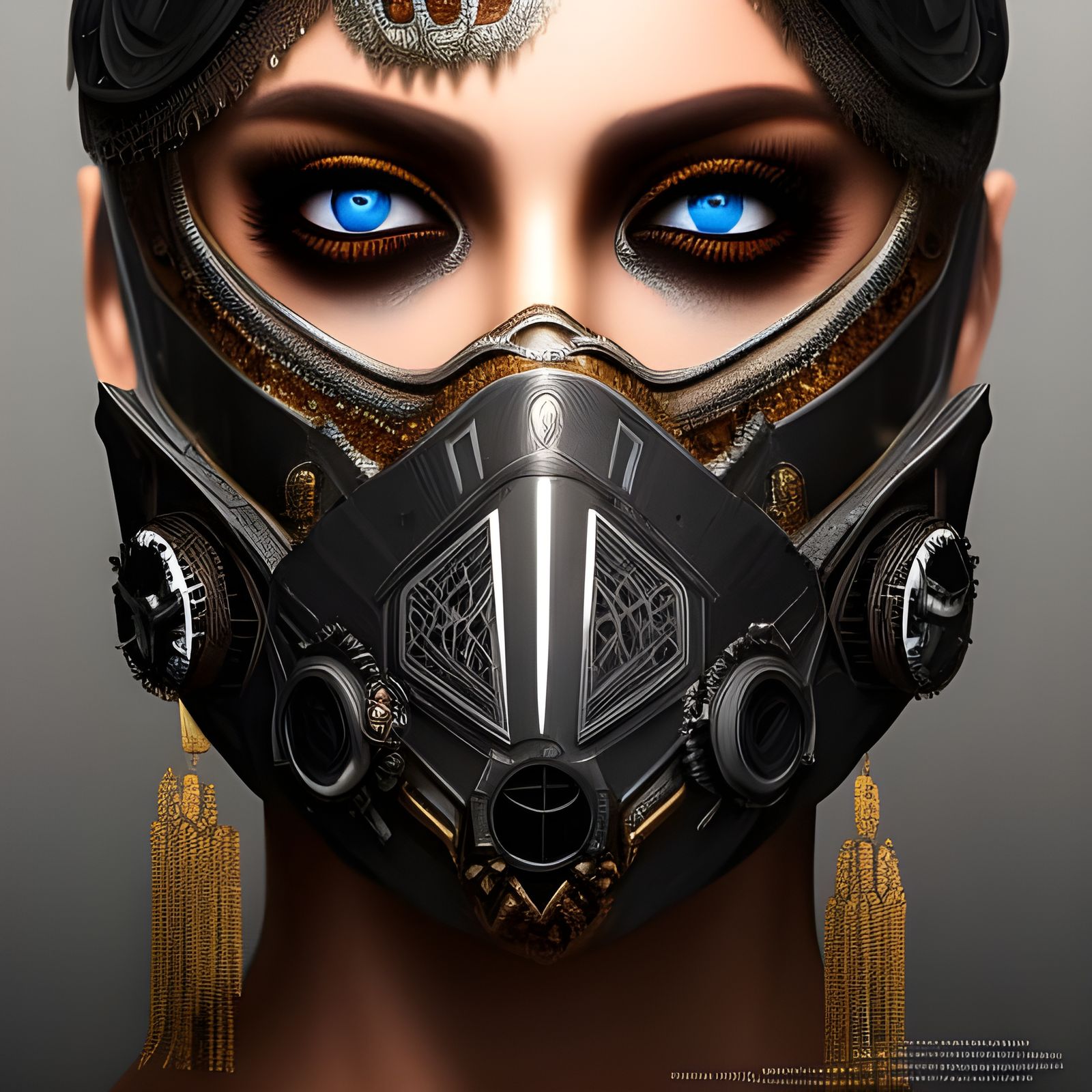 Dystopian Sci-Fi Face with Venetian Mask Digital Art
