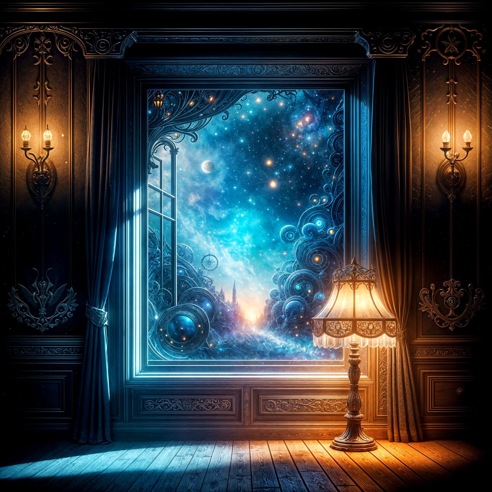 Fantastical Scene of a Lamp's Demise in a Starry Night