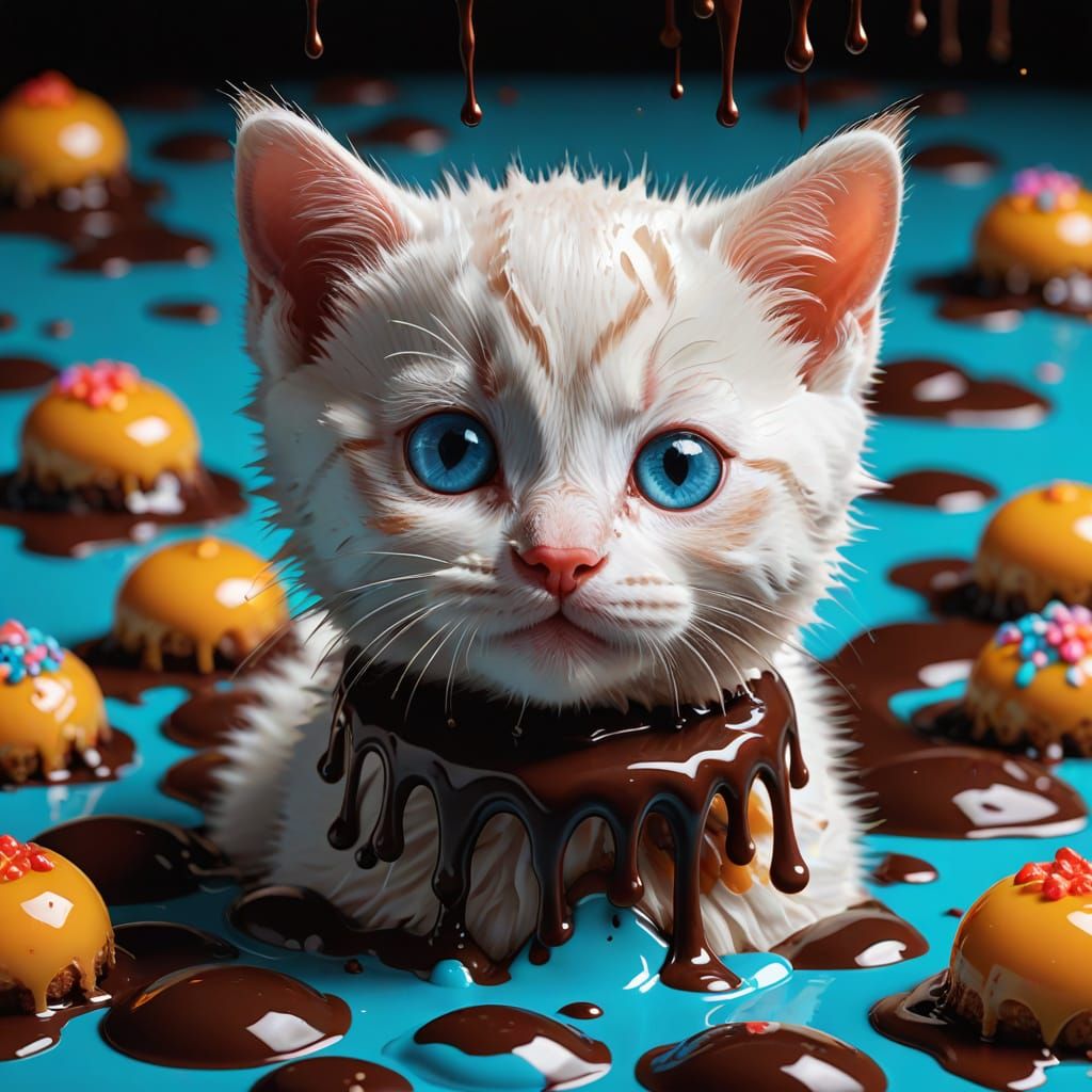 Whimsical Chocolate Kitten Portrait in Candy Art Style