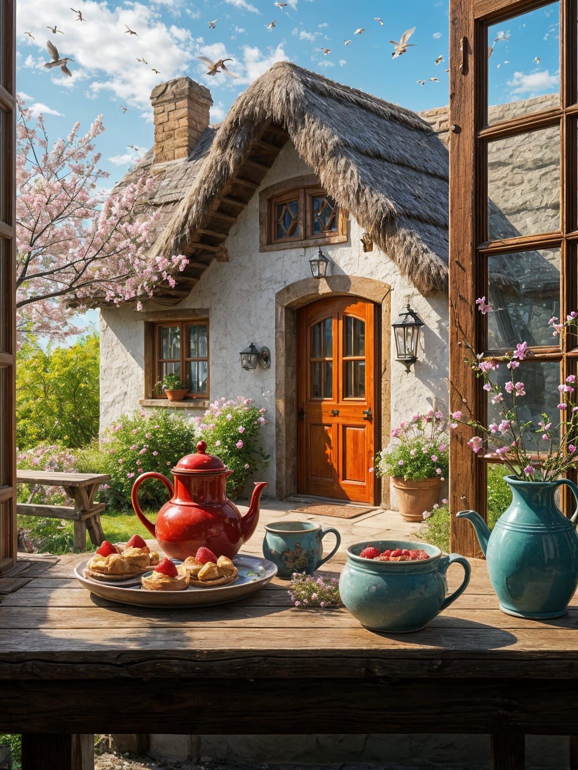 Spring Garden Through Window: Digital Art Scene