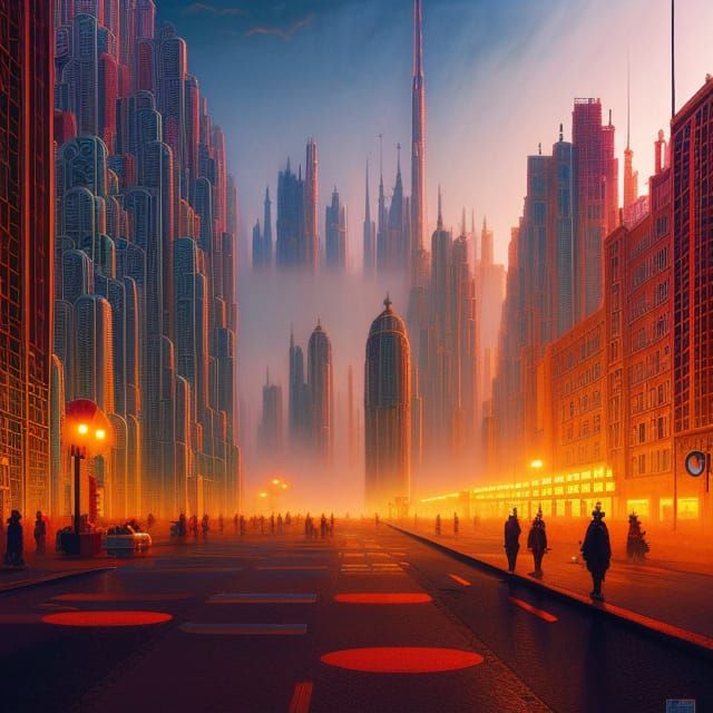 Vivid Vaporwave Cityscape in Retro Style