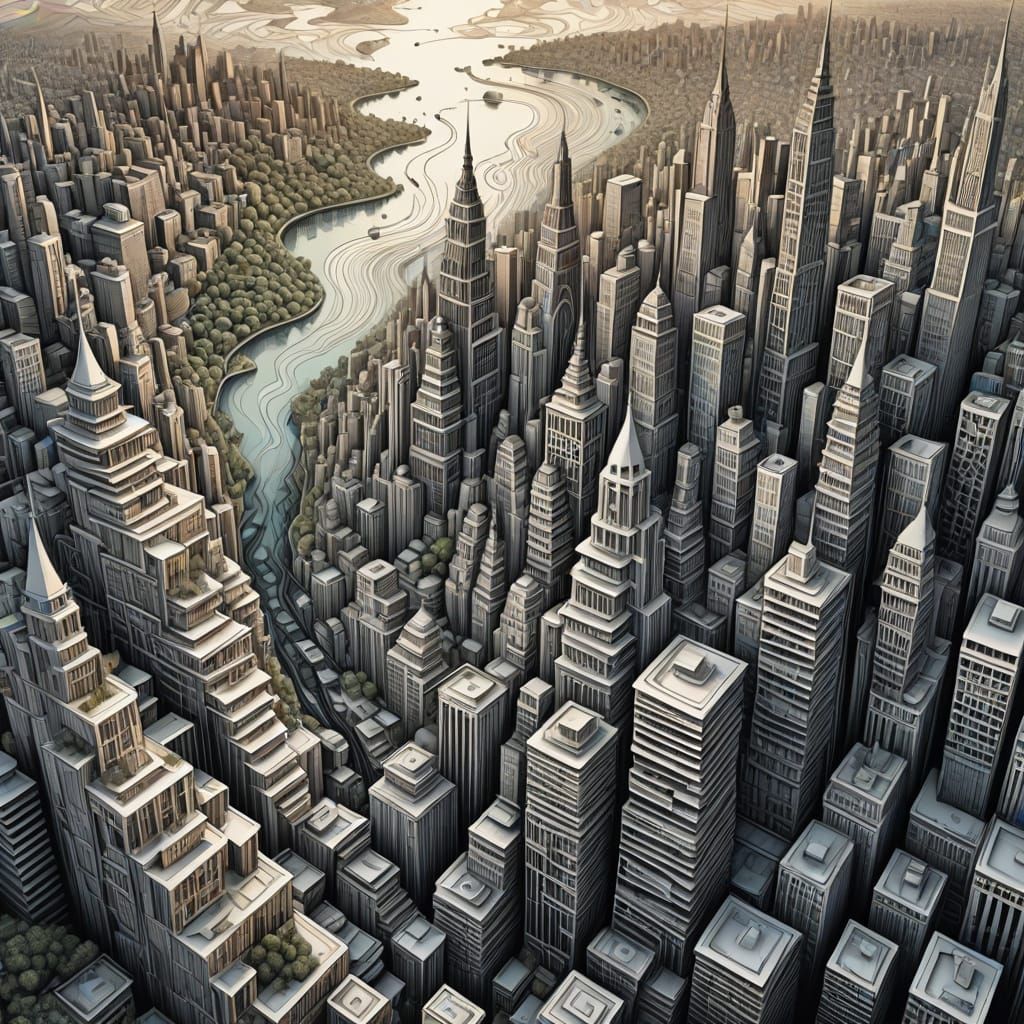 Surreal City Emerges from Zentangle Pattern in Ethereal Ligh...