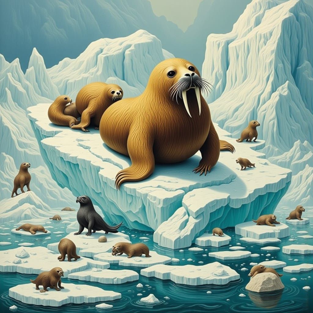 Walrus on Ice as Oil Painting