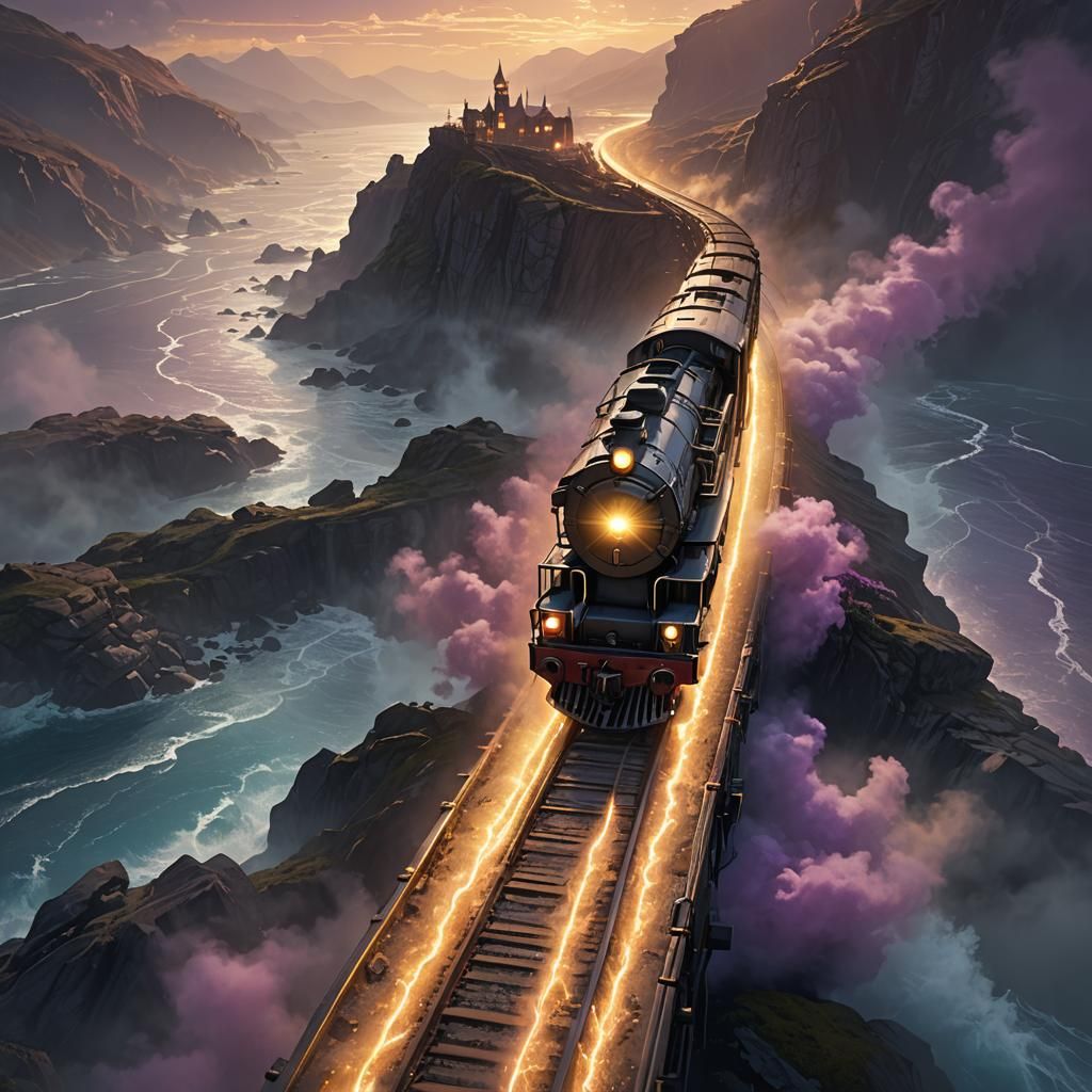 Fantastical Train Over the Sea: Digital Matte Painting