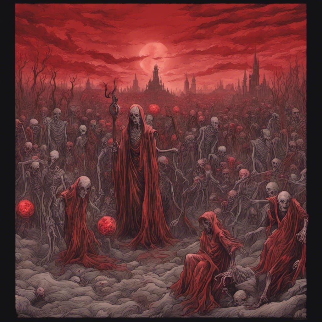 Necromantic Field of Zombies in European Ink Painting