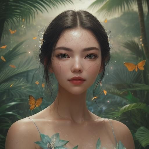 Tropical Paradise: Hyperrealistic HDRI Portrait of a Beautif...
